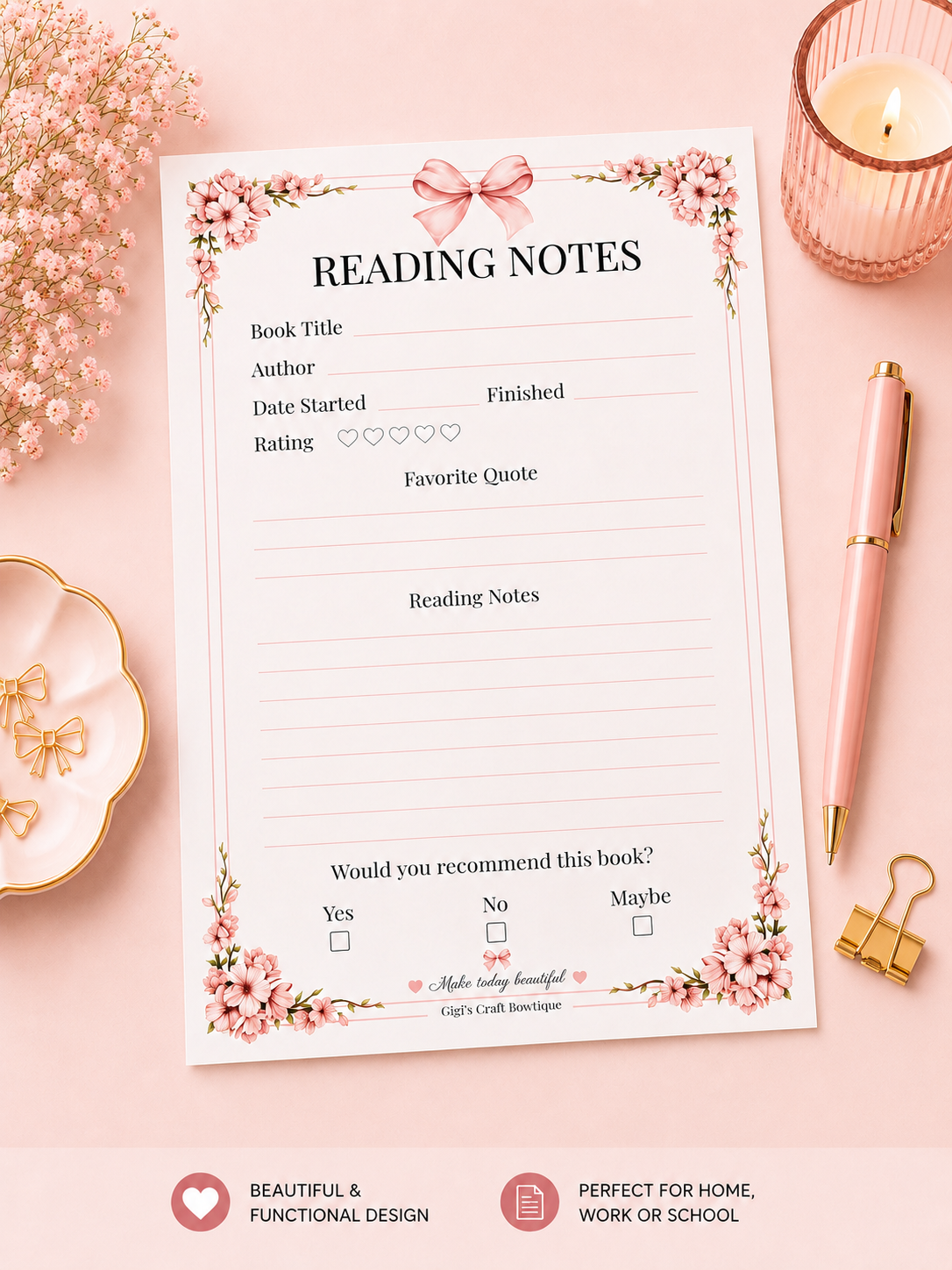 Coquette Bows Notepad Collection | Handmade Tear-Off Planner & Notes Portfolio