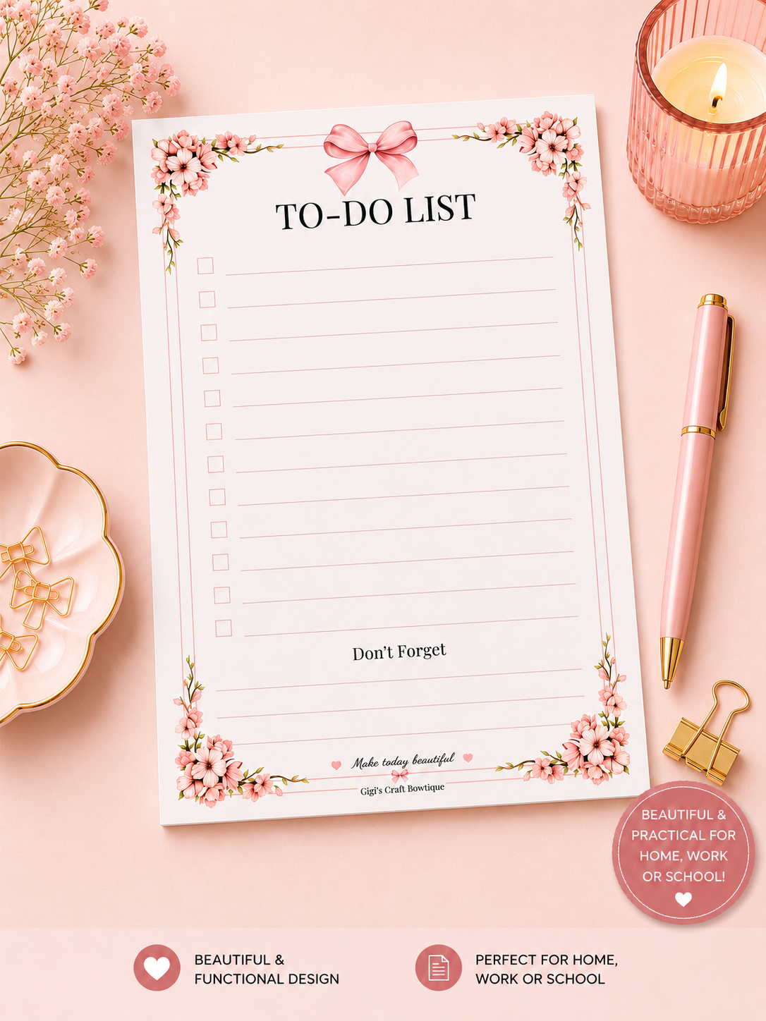 Coquette Bows Notepad Collection | Handmade Tear-Off Planner & Notes Portfolio