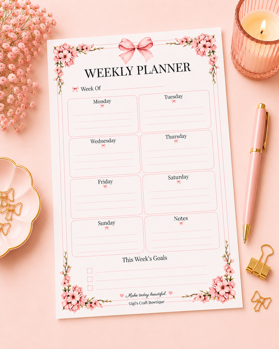 Coquette Bows Notepad Collection | Handmade Tear-Off Planner & Notes Portfolio