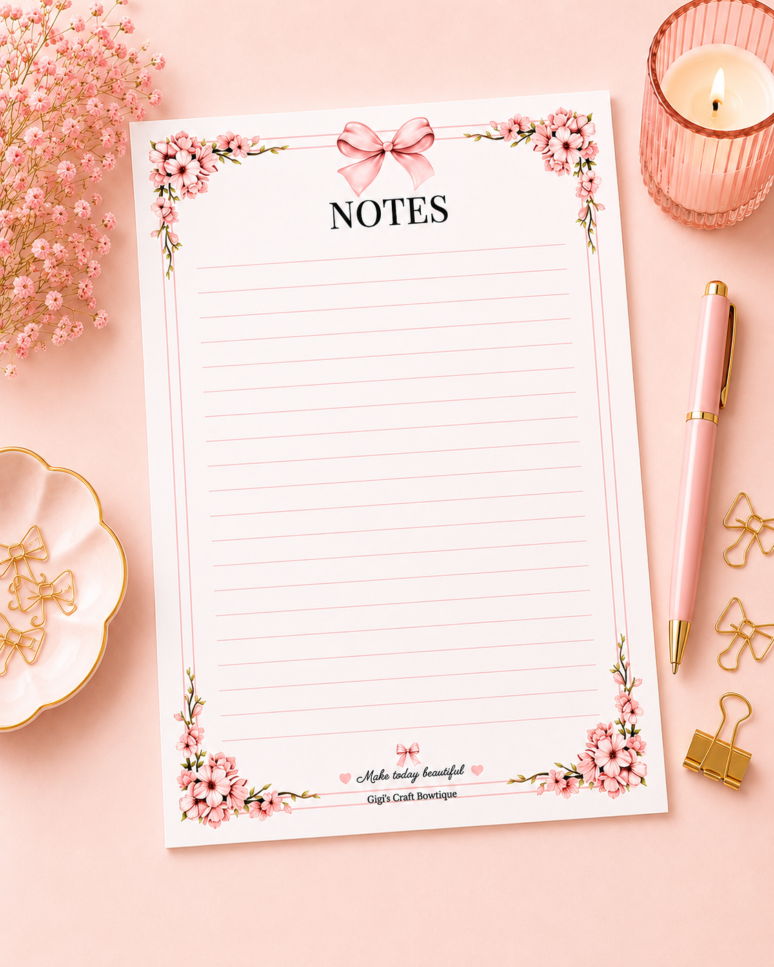 Coquette Bows Notepad Collection | Handmade Tear-Off Planner & Notes Portfolio