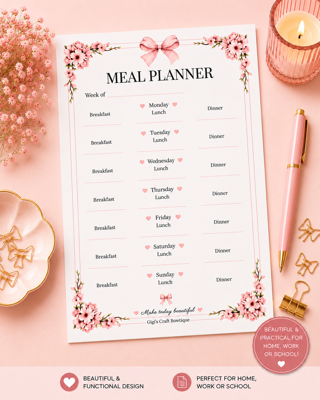 Coquette Bows Notepad Collection | Handmade Tear-Off Planner & Notes Portfolio
