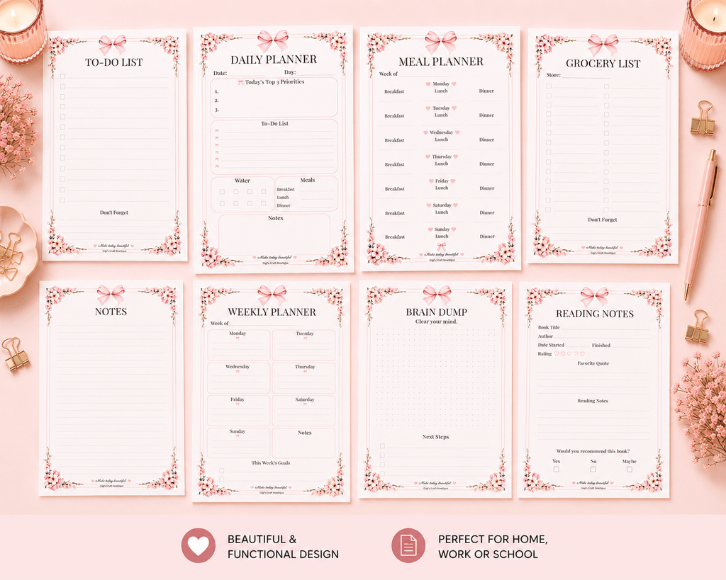 Coquette Bows Notepad Collection | Handmade Tear-Off Planner & Notes Portfolio - Gigi’s Craft Bowtique