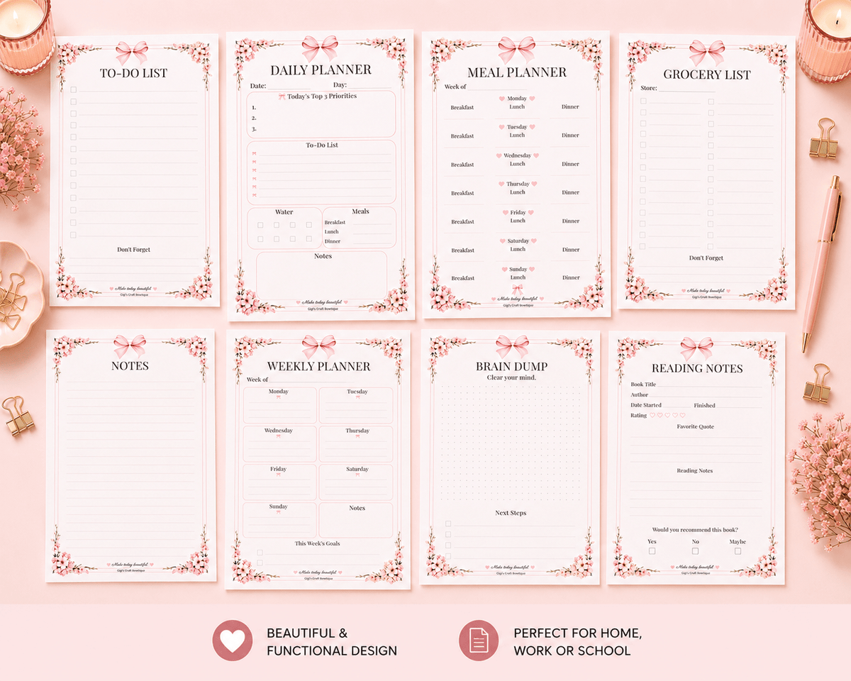 Coquette Bows Notepad Collection | Handmade Tear-Off Planner & Notes Portfolio - Gigi’s Craft Bowtique