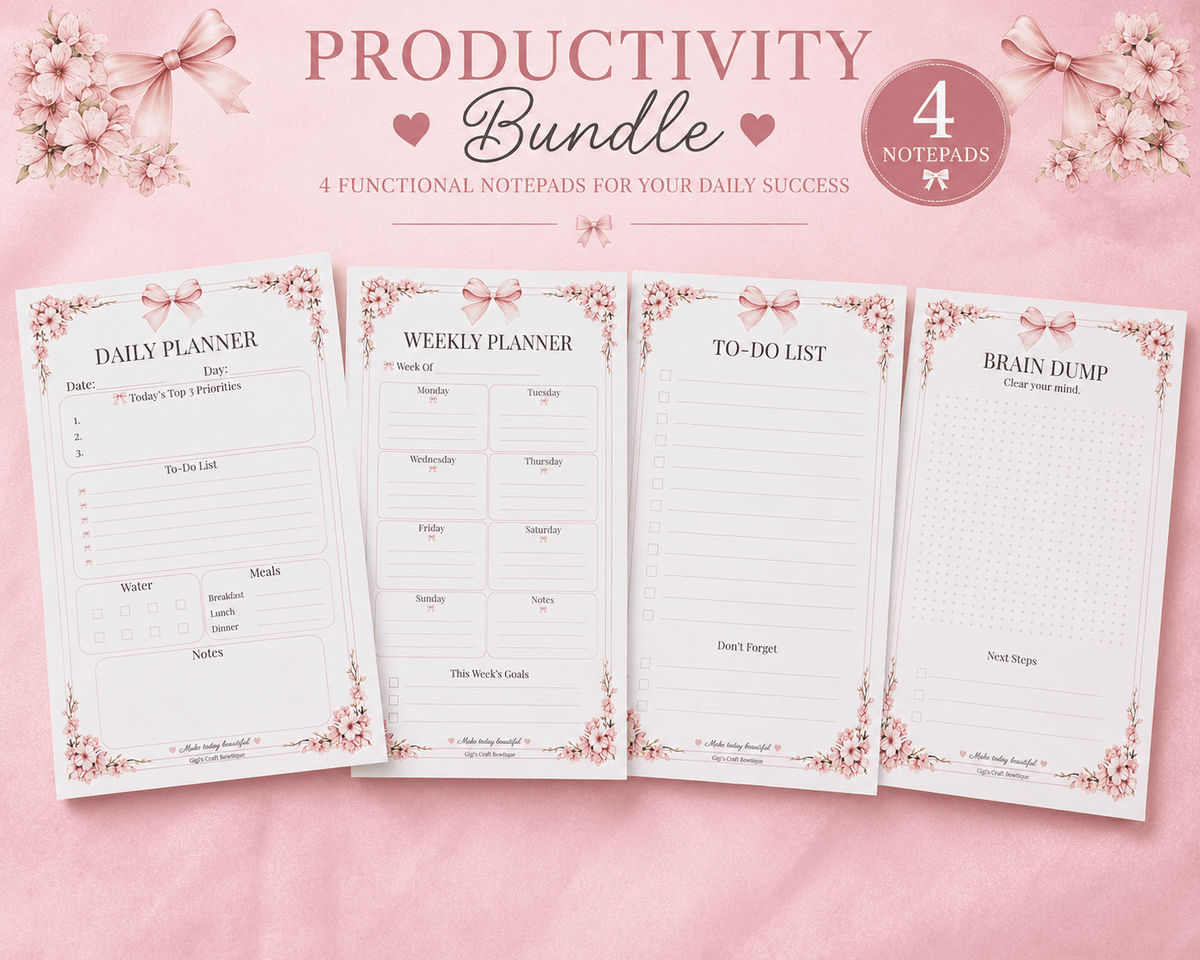 Coquette Bows Notepad Collection | Handmade Tear-Off Planner & Notes Portfolio - Gigi’s Craft Bowtique