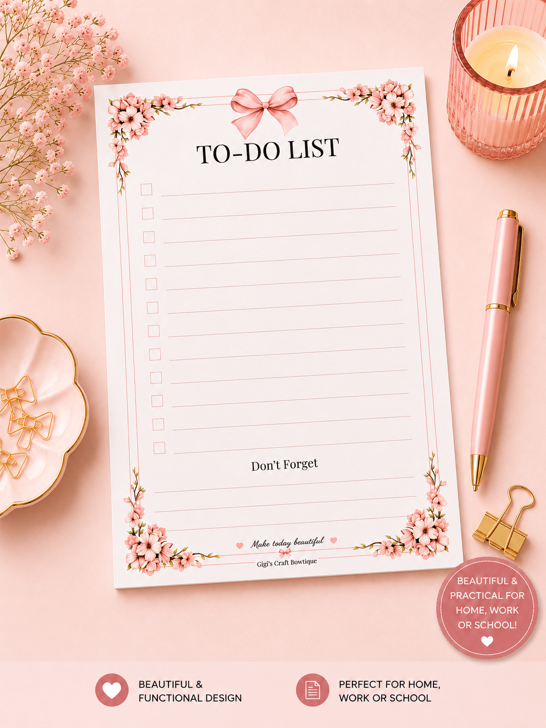 Coquette Bows Notepad Collection | Handmade Tear-Off Planner & Notes Portfolio - Gigi’s Craft Bowtique