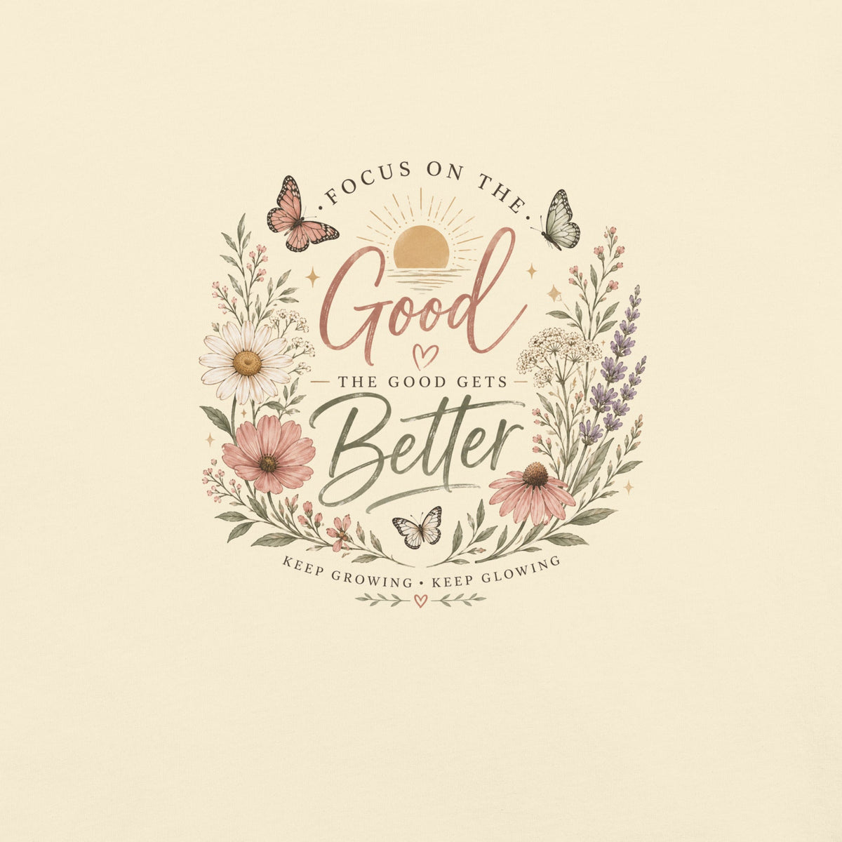 Focus on the Good Shirt, Women’s Floral Comfort Colors Tee, Positive Inspirational T-Shirt, Boho Wildflower Graphic Tee, Gift for Her - Gigi’s Craft Bowtique