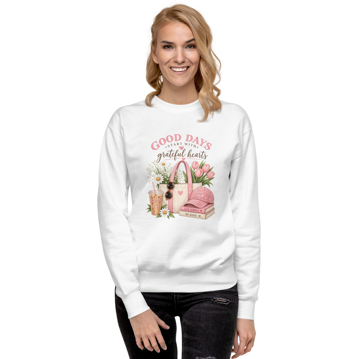 Good Days Start With Grateful Hearts Sweatshirt, Women’s Floral Graphic Crewneck, Choose Joy Cozy Sweatshirt, Cute Gift for Her - Gigi’s Craft Bowtique