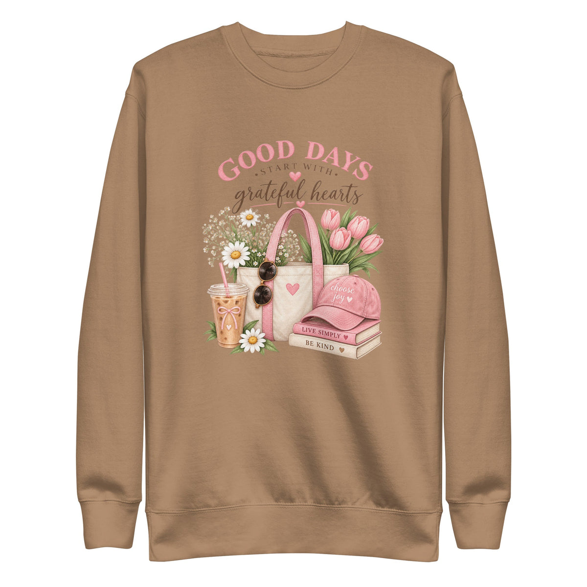 Good Days Start With Grateful Hearts Sweatshirt, Women’s Floral Graphic Crewneck, Choose Joy Cozy Sweatshirt, Cute Gift for Her - Gigi’s Craft Bowtique