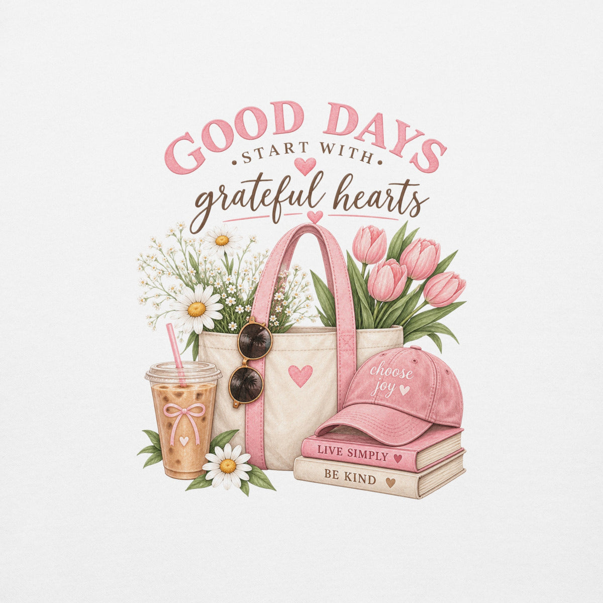 Good Days Start With Grateful Hearts Sweatshirt, Women’s Floral Graphic Crewneck, Choose Joy Cozy Sweatshirt, Cute Gift for Her - Gigi’s Craft Bowtique