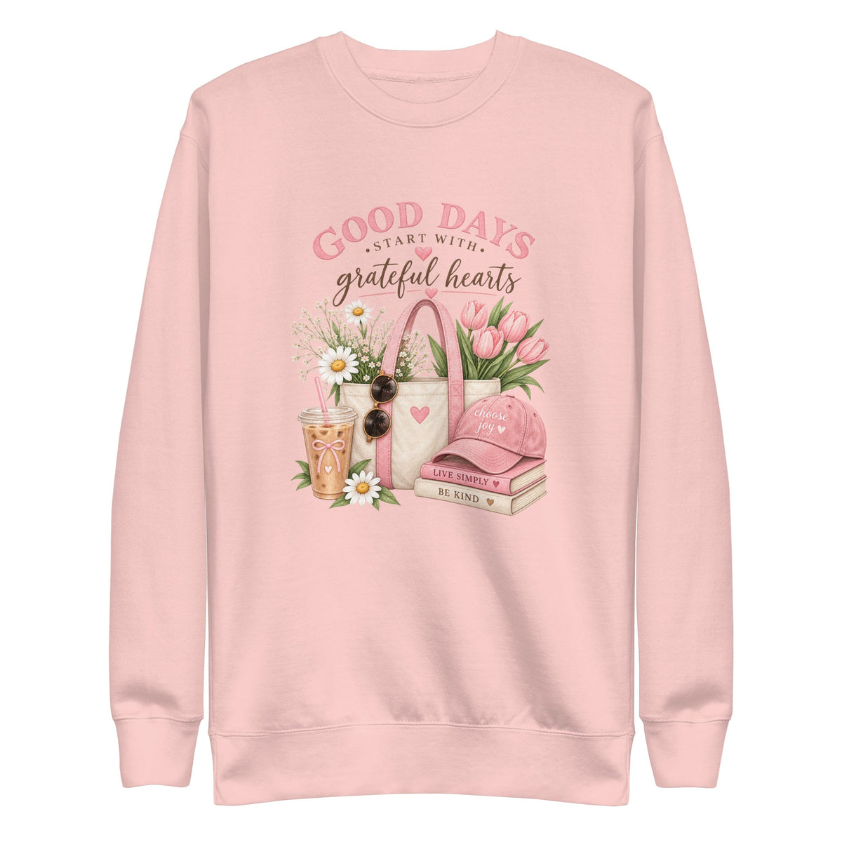 Good Days Start With Grateful Hearts Sweatshirt, Women’s Floral Graphic Crewneck, Choose Joy Cozy Sweatshirt, Cute Gift for Her - Gigi’s Craft Bowtique