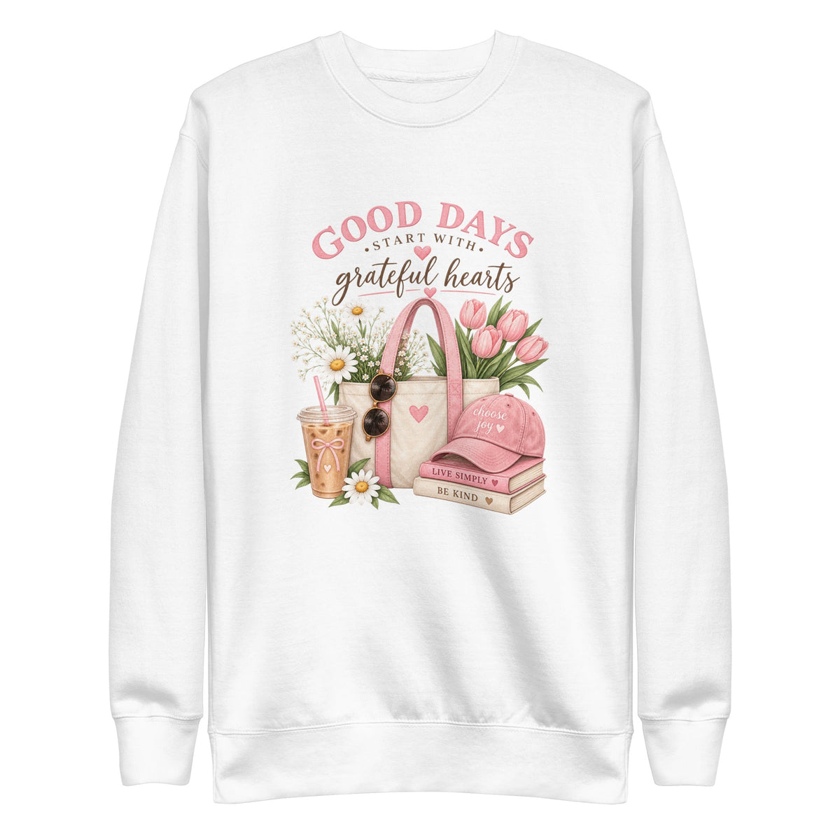 Good Days Start With Grateful Hearts Sweatshirt, Women’s Floral Graphic Crewneck, Choose Joy Cozy Sweatshirt, Cute Gift for Her - Gigi’s Craft Bowtique