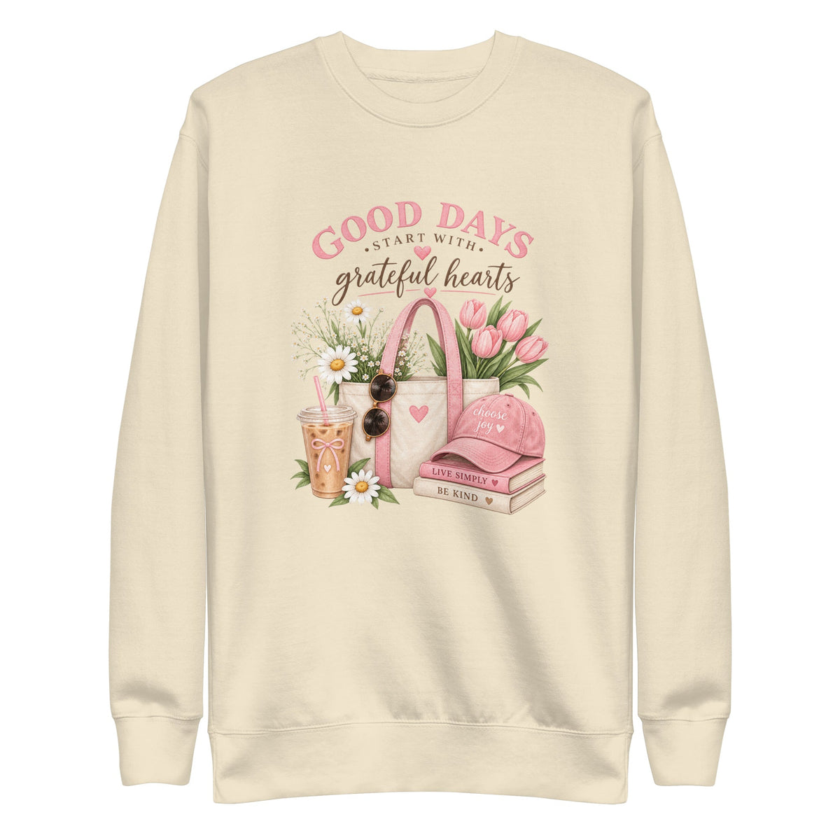 Good Days Start With Grateful Hearts Sweatshirt, Women’s Floral Graphic Crewneck, Choose Joy Cozy Sweatshirt, Cute Gift for Her - Gigi’s Craft Bowtique