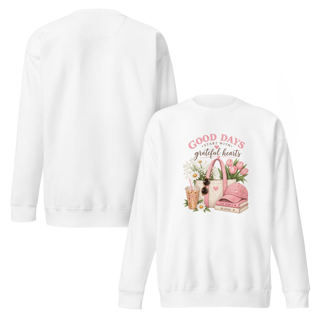 Good Days Start With Grateful Hearts Sweatshirt, Women’s Floral Graphic Crewneck, Choose Joy Cozy Sweatshirt, Cute Gift for Her - Gigi’s Craft Bowtique