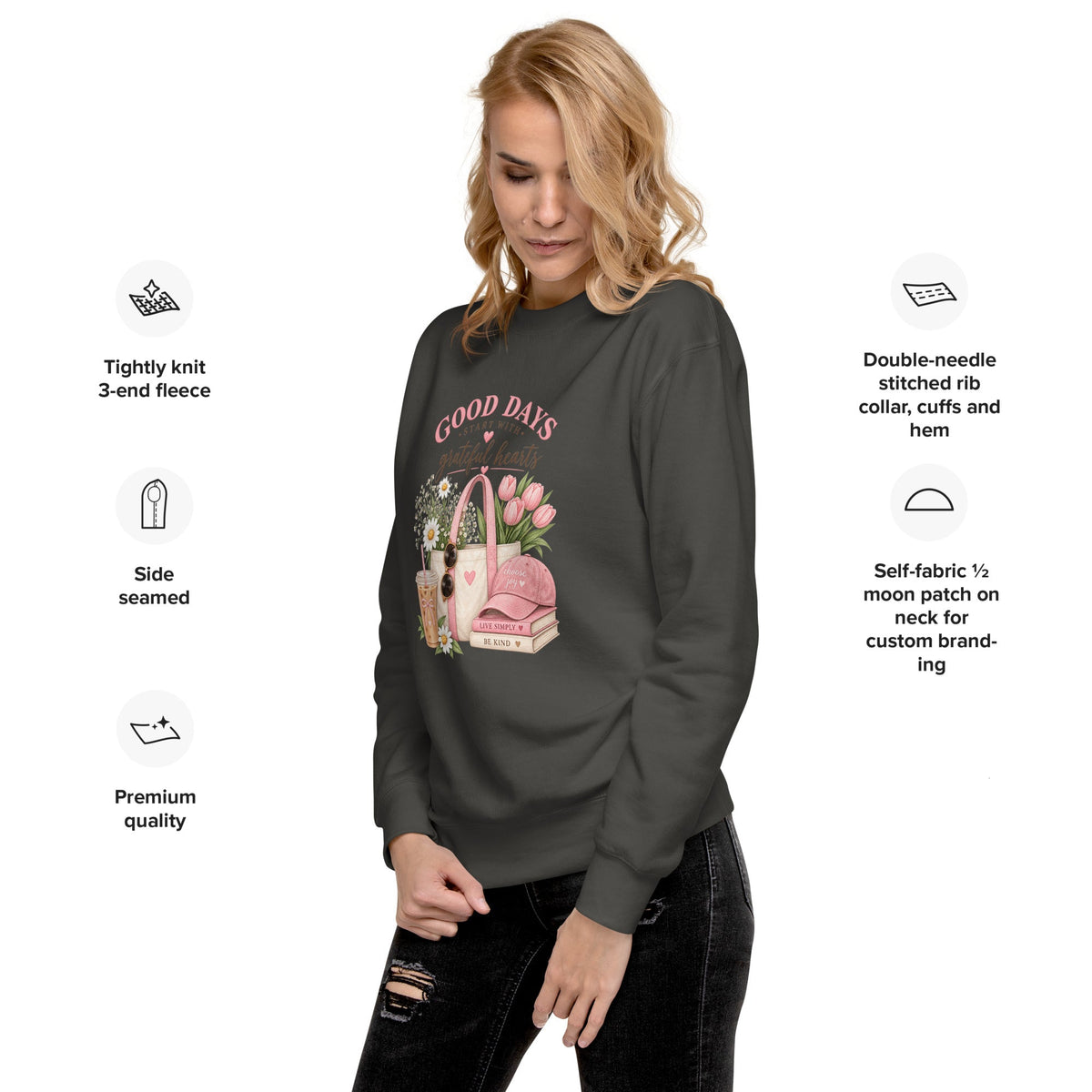 Good Days Start With Grateful Hearts Sweatshirt, Women’s Floral Graphic Crewneck, Choose Joy Cozy Sweatshirt, Cute Gift for Her - Gigi’s Craft Bowtique