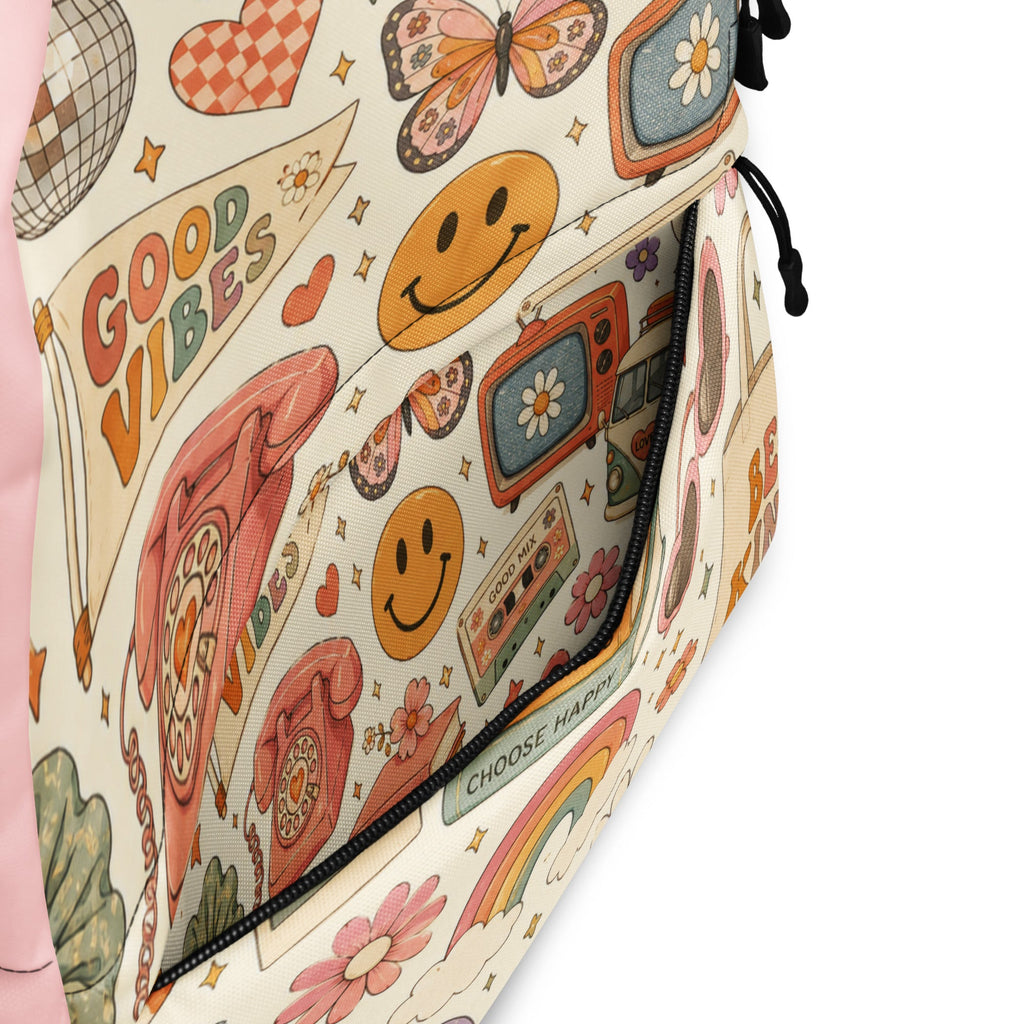 Retro Pink Good Vibes Backpack | Boho Hippie Bag for Women - Gigi’s Craft Bowtique