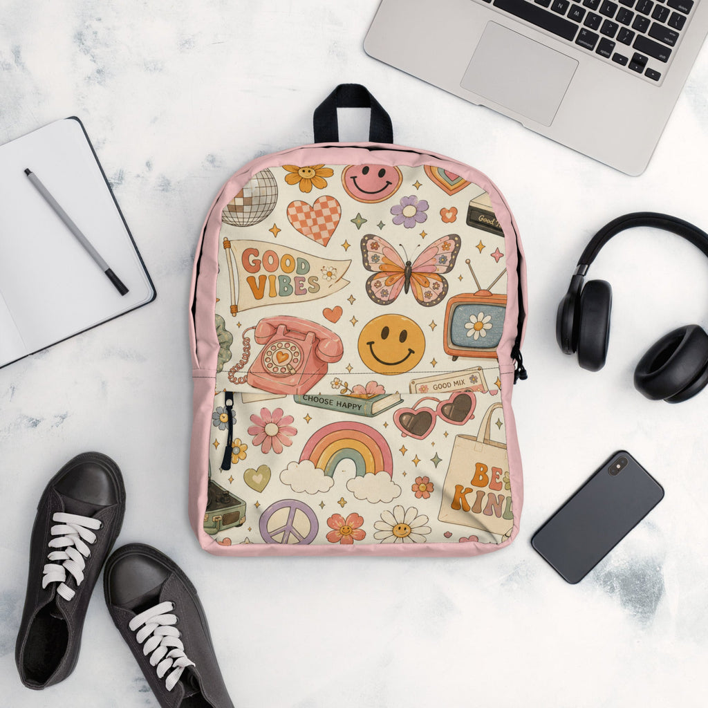 Retro Pink Good Vibes Backpack | Boho Hippie Bag for Women - Gigi’s Craft Bowtique