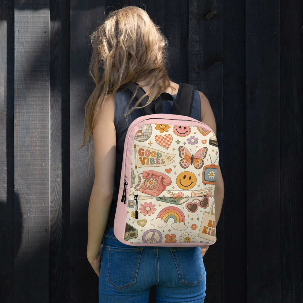 Retro Pink Good Vibes Backpack | Boho Hippie Bag for Women - Gigi’s Craft Bowtique