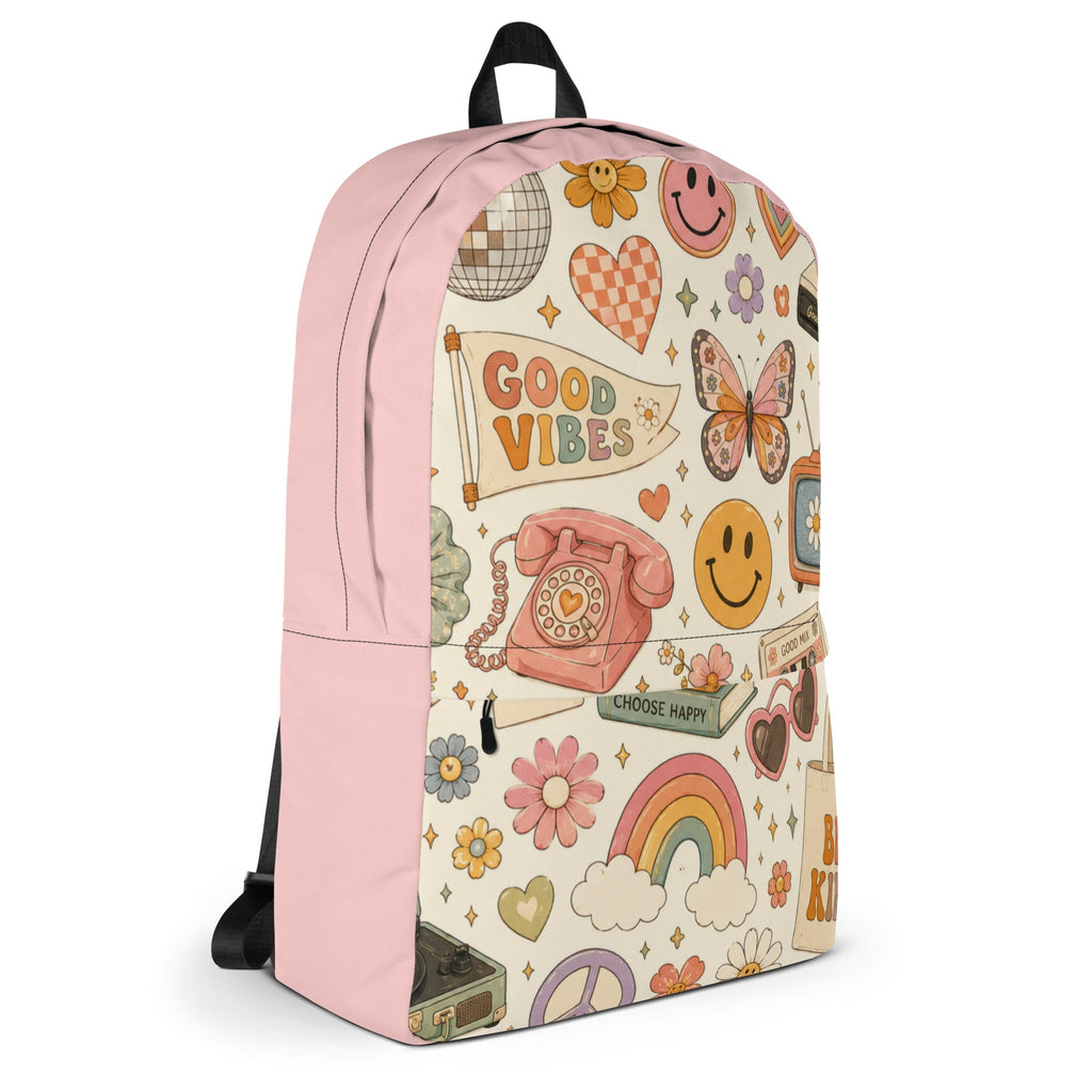Retro Pink Good Vibes Backpack | Boho Hippie Bag for Women - Gigi’s Craft Bowtique