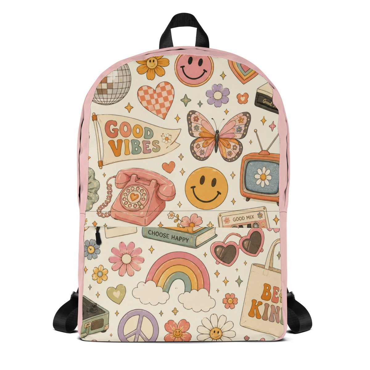 Retro Pink Good Vibes Backpack | Boho Hippie Bag for Women - Gigi’s Craft Bowtique