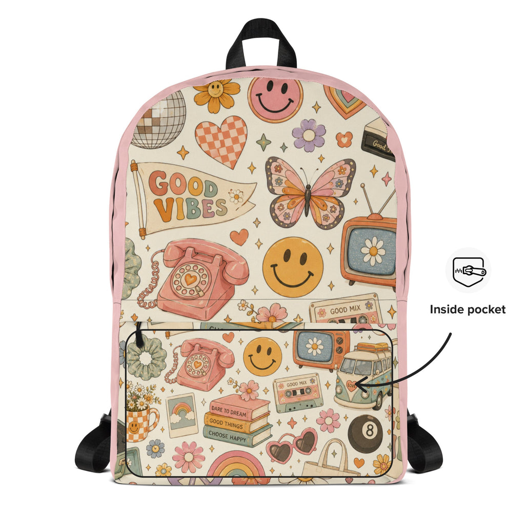 Retro Pink Good Vibes Backpack | Boho Hippie Bag for Women - Gigi’s Craft Bowtique