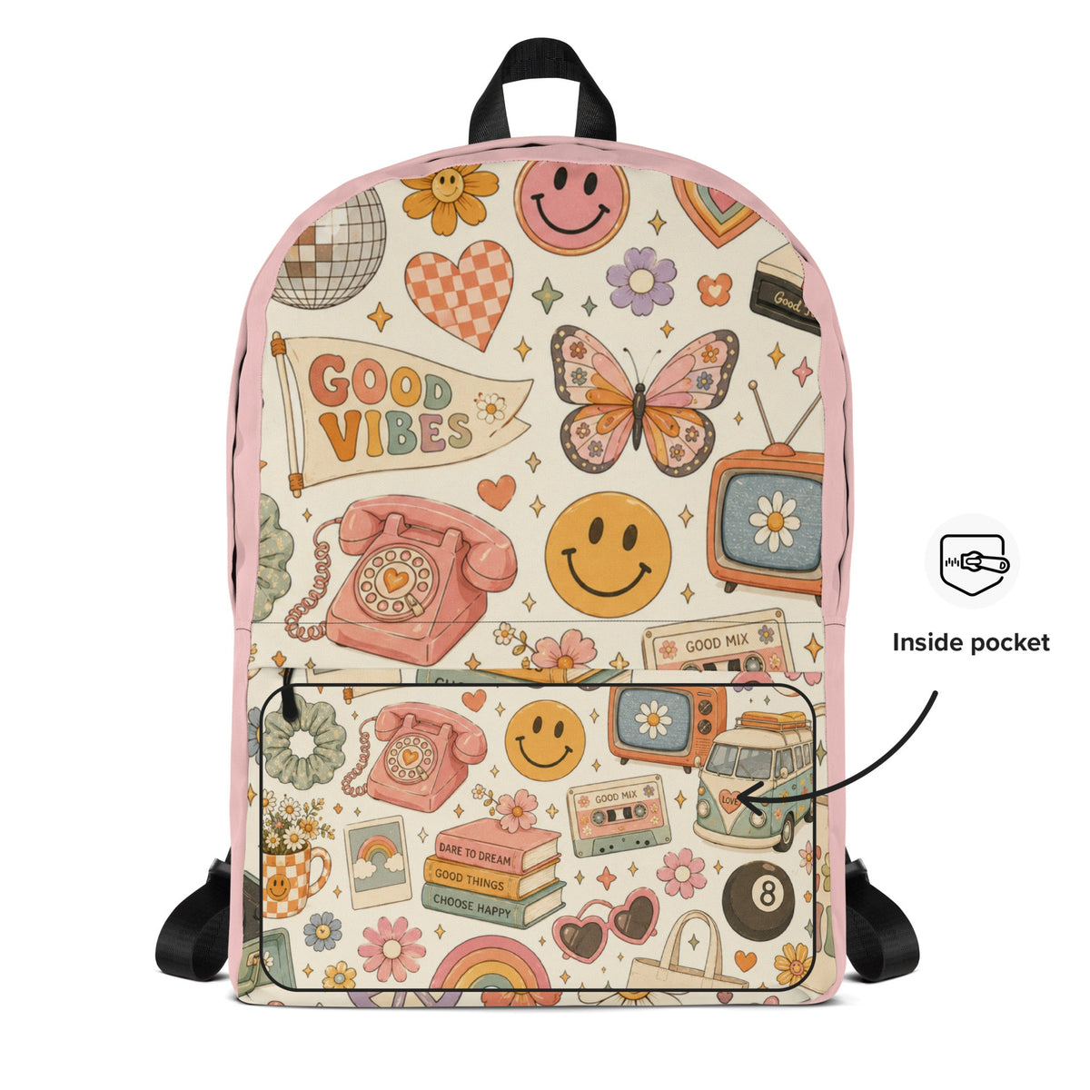 Retro Pink Good Vibes Backpack | Boho Hippie Bag for Women - Gigi’s Craft Bowtique